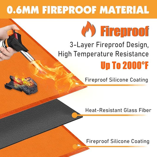 TOHONFOO Grill Mats for Outdoor Grill Accessories Compatible with Blackstone Griddle 28in&36in, Fireproof BBQ Mats for Charcoal, Gas Grills to Protect Patio and Deck, 60 x 40in, Orange