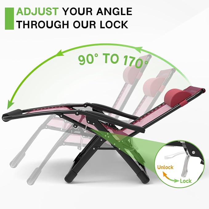 ZENPETIO Oversized Zero Gravity Chair, 33In XXL 500LBS with Cushion | Anti Gravity Recliner Lounge Chair with Aluminum Alloy Lock & Footrest, 90-170° Adjustable, for Lawn Patio Indoor Outdoor