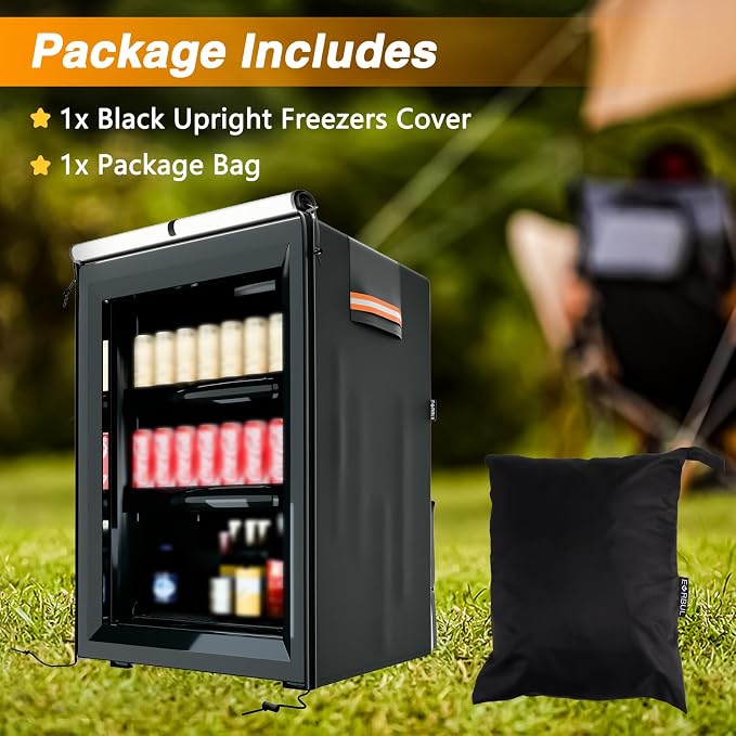 EVRBUL Upright Mini Freezers Cover,Outdoor Refrigerator Black Cover, Beverage Beer Refrigerator Protection Compatible with most 3.0 Cubic Compact Mini Freezer (22''Lx23.2''Wx34.2''H)