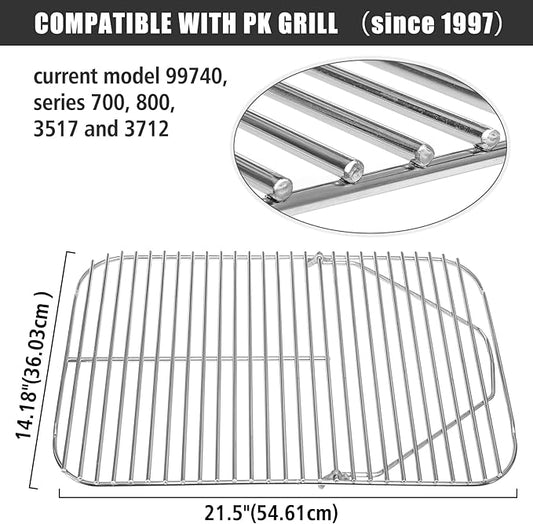 SafBbcue Stainless Steel Hinged Cooking Grid for PK Grill Smoker 300 Series Cooking Grate for PK Grills (1997-2020) BBQ Griddle with Lift Tab 304 Stainless Steel, Compatible with PK99011