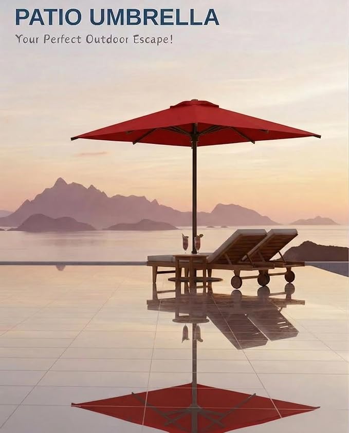 6.5x10FT Patio Umbrella, Outdoor Umbrella with Push Button Tilt and Crank, 8 Sturdy Ribs, UV Protection & Waterproof Market Umbrella for Pool, Backyard, Beach,Deck (Red)
