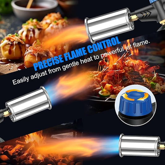 Powerful propane torch gun Ergonomic handle, One-Touch Ignition, Adjustable Flame, Flame Thrower with One-Piece Safety Design Ideal for Grill & Cooking, Sous Vide, Searing Steak, BBQ, Campfire Starter