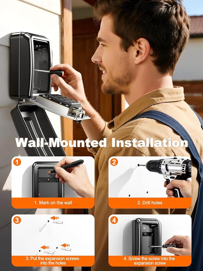 ISEYOU Lock Box for Keys with Code, Wall-Mounted Key Lock Box with Resettable Code, 12-Digit Combination Outdoor Lockbox, Large Capacity & Weatherproof Key Safe Storage for Home, Office, Apartment