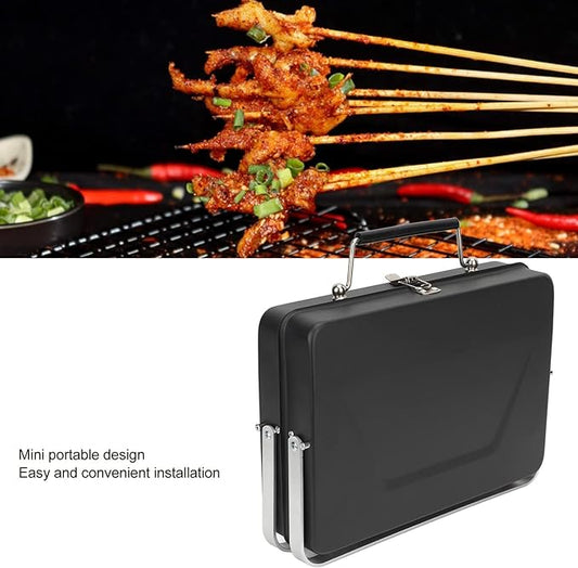 Portable Charcoal Grill, Folding Stainless Steel Notebook High Temperature Resistant BBQ Grill for Camping, Outdoor Cooking, Backyard Picnic (Black)
