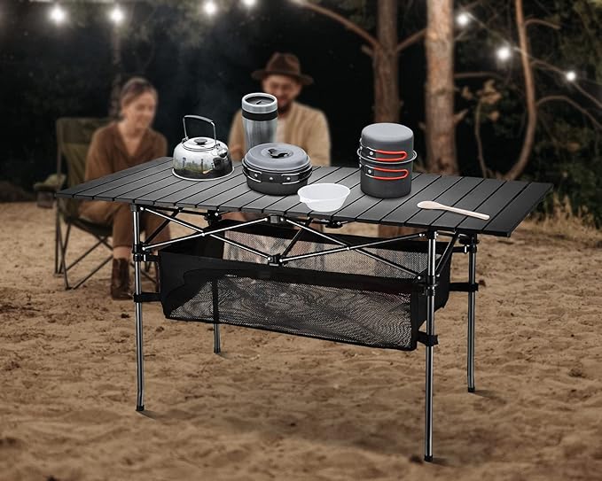 WUROMISE Lightweight Aluminum Folding Camping Table (47” x 21.65” x 26.7”), Portable Roll-Up Design for Outdoor, Camping, Beach, BBQ, Patio, and Picnic, Durable & Waterproof with Carrying Bag