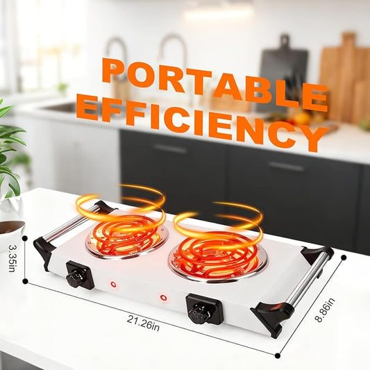 Electric Charcoal Burner Stove, 500W Single Coil Hot Plate Starter with Grill Tongs, 5-Level Temp, Smart Heat Control & Stainless Steel Fast Heating for Cooking top Countertop (4271White)