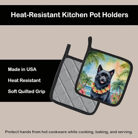 Caroline's Treasures Schipperke Luau Pair of Pot Holders Kitchen Heat Resistant Pot Holders Sets Oven Hot Pads for Cooking Baking BBQ, 7 1/2 x 7 1/2