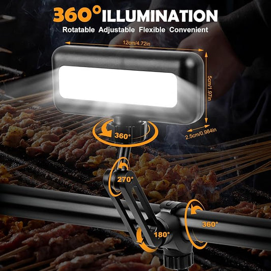 HyperFun Grill Lights for Outdoor Grill - 360° Adjustable USB-C Rechargeable LED BBQ Light with 2 Brightness Modes & Smart Tilt Sensor Function - Perfect BBQ Accessories Gift for Men Dads Husbands