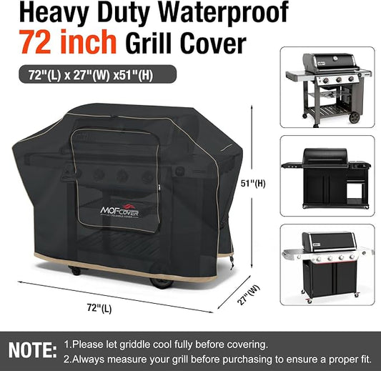 Exclusive Foldable 72 inch Grill Cover, 600D Heavy Duty Large Outdoor BBQ Cover for 6 Burners Grill Weber Nexgrill CharBroil Monument, Black