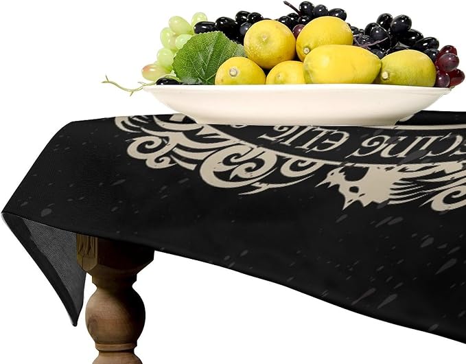 Vintage Viking Pattern Tablecloth, Viking Ancient Runic Helmet of Awe Celtic Dragon Table Cloth Water Resistant Wipeable Table Cover for Farmhouse Party Holiday Kitchen Dinner Table 60x120"