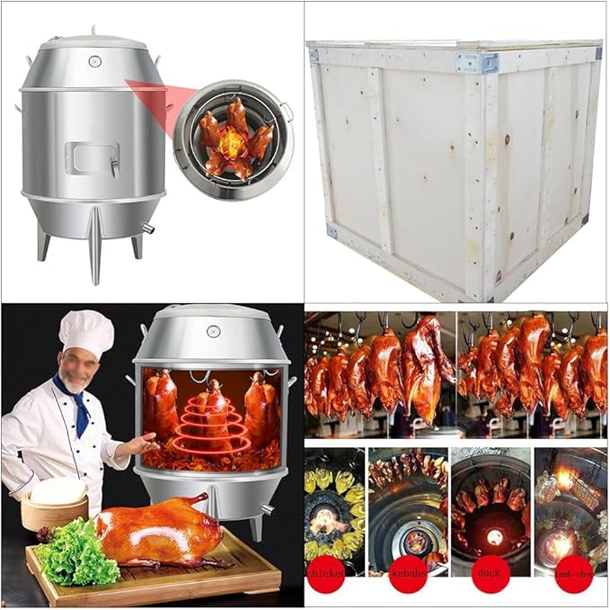 INTBUYING Commercial Duck Roaster Oven Charcoal Roast Duck Oven 31.5x31.5x53in Stainless Steel BBQ Grill for Peking Duck, Chicken, Turkey, Pork, Lamb, 0-500°C, Restaurant-Grade Roasting Machine