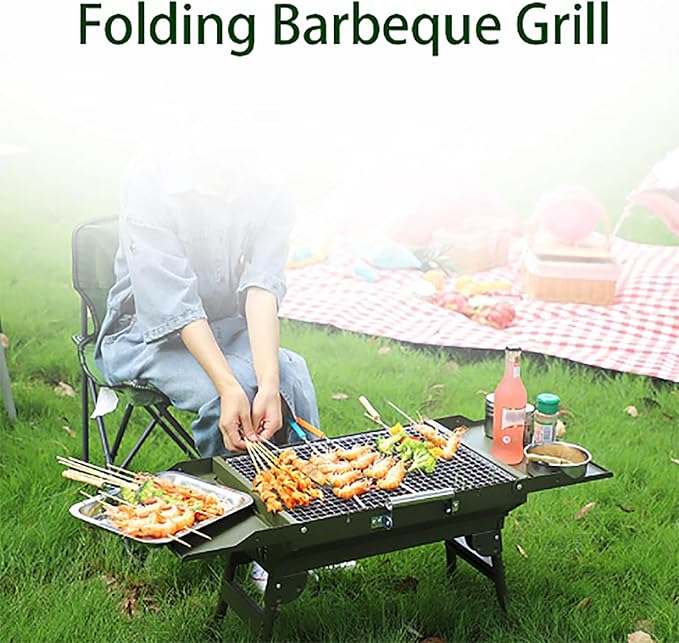 Charcoal BBQ Grills,Portable Charcoal Rack with Handle, Unique Folding Design and Stable Table Grill, Built To Last, Space-saving and Easy Portability, For Bonfire, Patio, Backyard