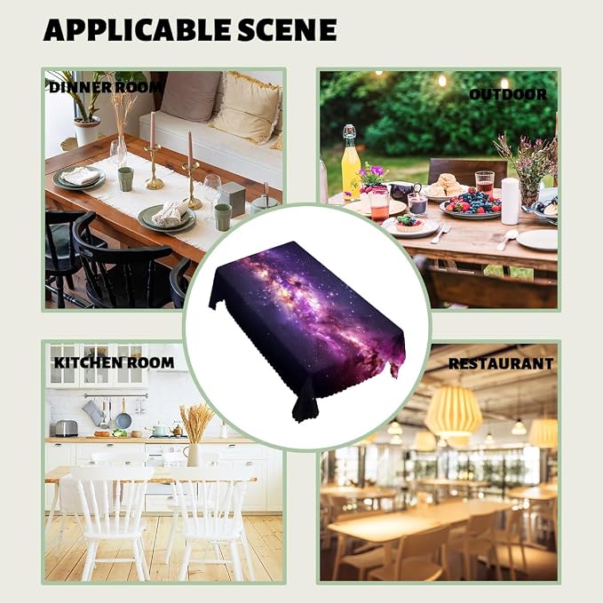 Galaxy Universe Decorative Rectangle Tablecloth Starry Night Sky Stars Rectangle Table Cover Anti-Oil Tablecloth for Dining Tables, Parties, Wedding and Banquet Decoration 52" x 70" 4-6 Seats