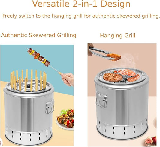 Charcoal Barrel Grill, 360° Smokeless Portable BBQ Grill, Large Capacity for 6-10 People, Ideal for Outdoor Picnics, Camping, and Backyard Use