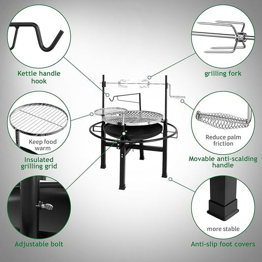 Portable Charcoal Grill, BBQ Grill with Chicken Stand, BBQ Barbecue Grill Kit for Garden Backyard Party Picnic Travel Outdoor BBQ,Grill System Camp Grill with Cooking for Outdoor Open Flame Cooking