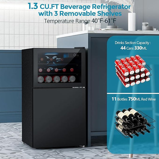 Electactic 2.6 Cu.Ft Mini Fridge with Freezer, 2 Door Compact Refrigerator, Freestanding Beverage Wine Cooler for Bedroom, Office, Home, Reversible Door, Adjustable Thermostat,Black