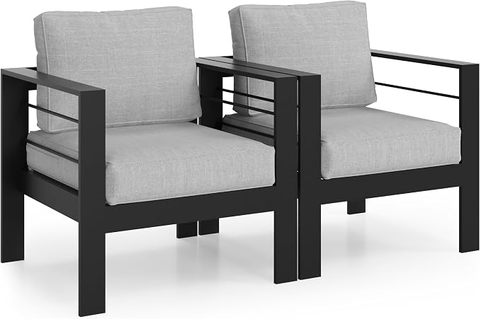 Solaste Aluminum Outdoor Patio Chairs Set of 2, Light Grey Patio Sofa Set