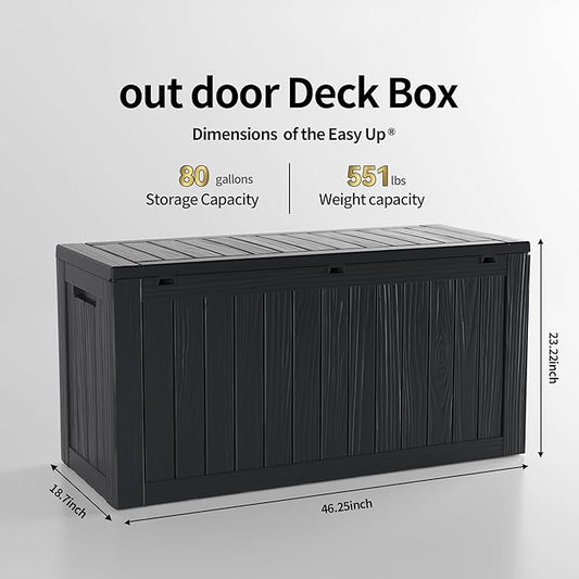 80 Gallon Lockable Resin Outdoor Storage Box, Waterproof & Weather Resistant Deck Box for Patio Cushion, Garden Tools & Pool Accessories, Black