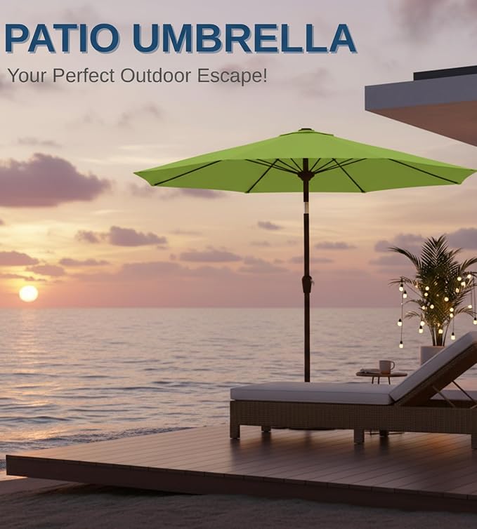 9FT Auto-Tilt Patio Umbrella|Outdoor Market Table Umbrella with 8 Fiberglass Ribs for Pool,Deck&Backyard