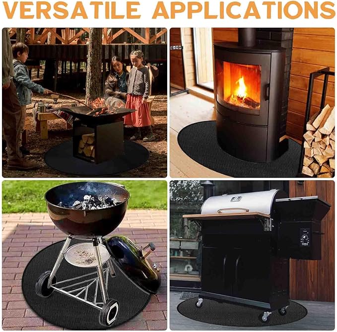Cyfie 36 Inch Round Under Grill Mat for Outdoor BBQ, Heat Resistant Fireproof Mats for Fire Pit, Waterproof Oil-Proof Double-Sided Silicone Floor Pad Deck Fireplace Stove Patio Grass Protector