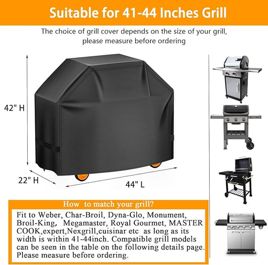 Aoretic Grill Cover, 44 inch BBQ Gas Grill Cover for Outdoor Grill, Charbroil Grill Cover Barbecue Waterproof, Anti-UV for Weber Char-Broil Monument, Dyna-glo Nexgrill Spun Polyester