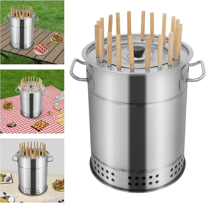 Barrel Smoker Grill - Portable Stainless Steel Charcoal Grill with Complete Accessories for Camping, Picnics, Parties and Beaches