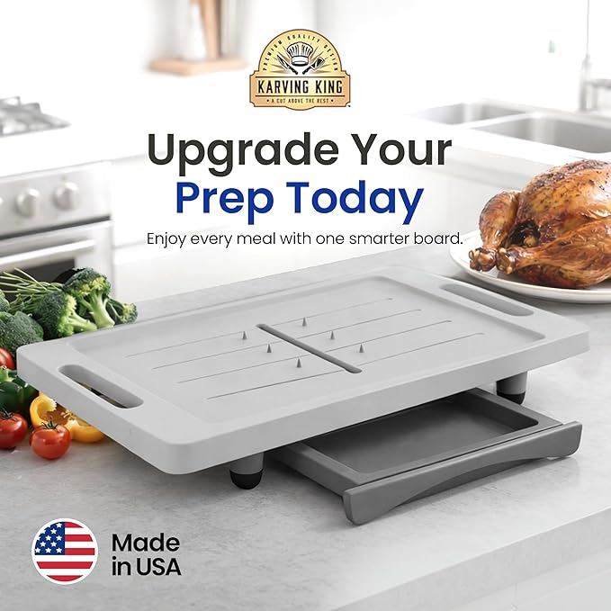 Large Cutting Board - XL Meal Prep System with Juice Groove, Spikes, Drip Tray & Removable BPA Free Cutting Board - Patented Multi-Feature Design Carving Board - BBQ Essential & Kitchen Gifts