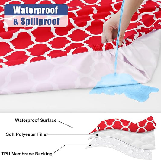 Smiry 2 Pack Rectangle Table Cloth 6 Foot, Waterproof Elastic Fitted Tablecloths, Windproof Washable Polyester Table Cover for Picnic, Camping, Outdoor (Red, 30"x72")
