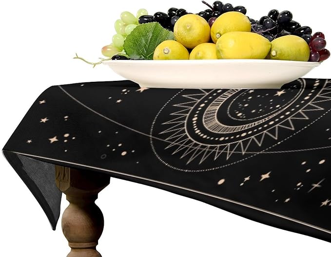 Vintage Tarot Moon Tablecloth Boho Mystical Crescent Cosmic Zodiac Star Galaxy Space Table Cloth Water Resistant Wipeable Table Cover for Picnic Party Holiday Kitchen Dinner Table 55"x75"