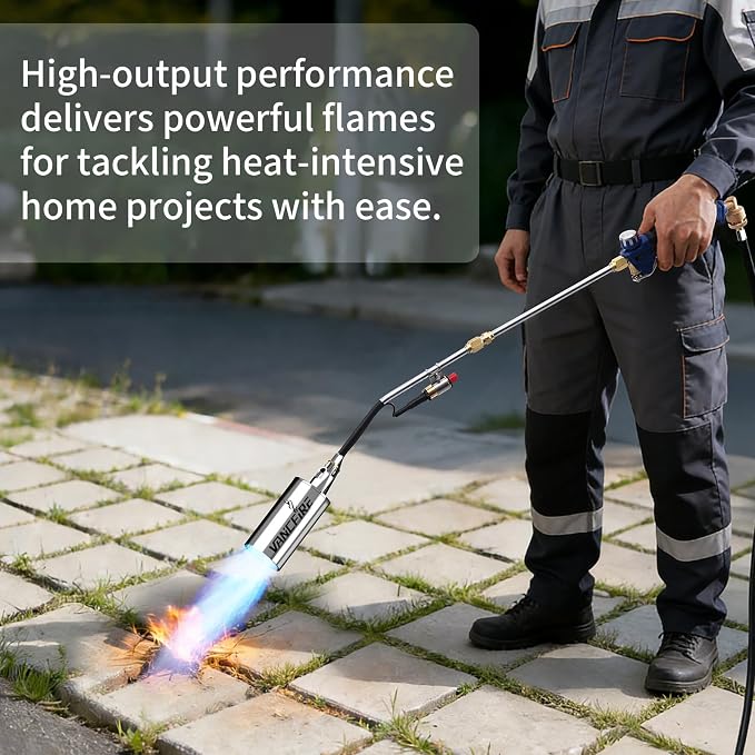 Propane Torch Weed Burner Kit, High Output Blow Torch with Long/Short Mode & 12.5FT Hose, Heavy Duty Flamethrower with Turbo Trigger for Weeding, Roofing, Ice Melting, Road Marking,BBQ(33.3")
