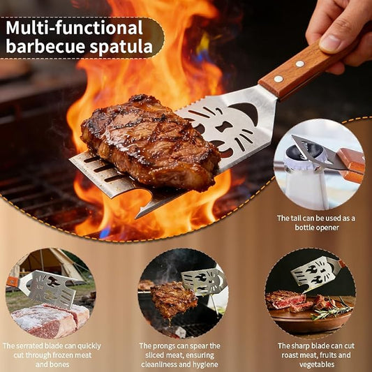 Grilling Accessories, BBQ Grill Tools Set with Spatula, Tongs, Brush & Bottle Opener, Stainless Steel Outdoor Barbecue Kit, Funny Grilling Gifts for Men