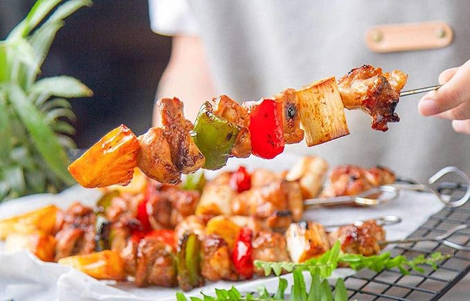 8 Inch Metal Kabob Skewers, BBQ Skewers,Reusable Stainless Steel Barbecue Skewer Sticks for Grilling Kebob Meat Chicken Vegetable Appetiser,Pack of 30 (8 inch Skewers 30P)