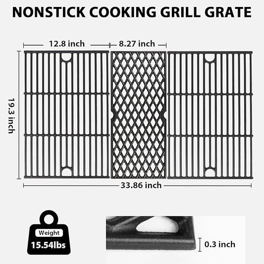 Utheer Cast Iron Cooking Grates for Pit boss Austin XL, Rancher XL, 1100pro Series, Traeger Pro Series 34, Traeger Texas Elite 34, Wood Pellet Smoker Grills Replacement Parts, 3 PCS