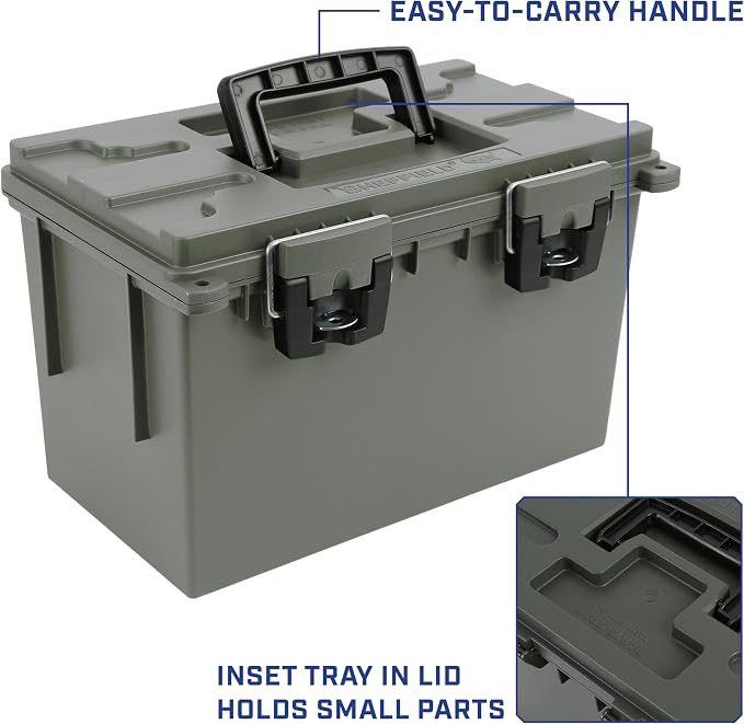 Sheffield XL Ammo Box Made in USA, Stackable Lockable Ammo Storage Box | 2 Pack Lockable Storage Box, Water and Dust Resistant Dry Box, Secures Hunting Gear, Gun Accessories, Supplies, and Bullets