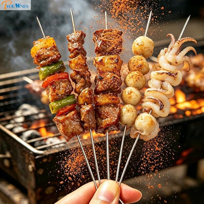 20 PCS 14 Inch Stainless Steel BBQ Kabob Skewers, Metal Kebob Sticks Reusable Grilling Skewers for Turkey, Shrimp, Chicken, Fruit, Vegetable, Meat, Beef