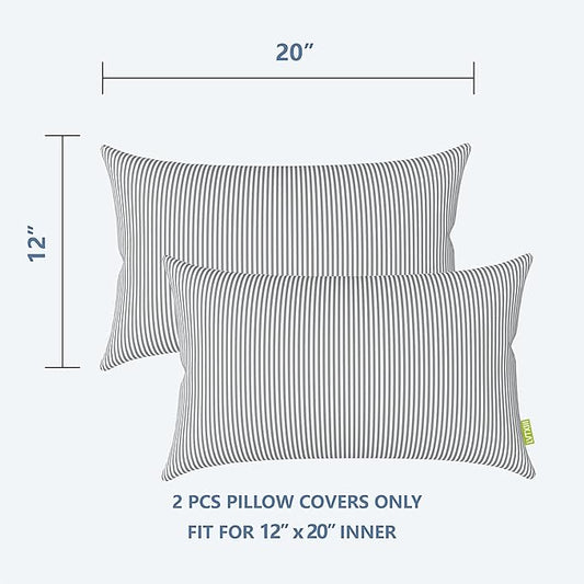 LVTXIII Outdoor/Indoor Lumbar Pillow Covers ONLY Patio Decorative Lumbar Pillow Cases Fade Resistant Cushion Cases for Outdoor Home Patio Furniture, 12” x 20” Pack of 2 - Stripe Grey