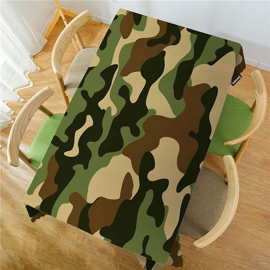 Swono Camouflage Tablecloth Beige Black Military Camouflage Oblong Table Cloth Decorative Table Cover for Kitchen, Party Banquet and Holiday Tablecloth, 52x70 Inch(4-6 Seats)