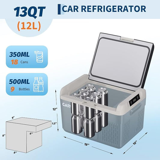 Garvee 12 Volt Refrigerator, 13QT 12V Car Fridge, Portable Freezer Compressor Electric Cooler, 12/24V DC 110-240V AC, Portable Refrigerator for RV/Truck/Camping, -4°F to 68°F