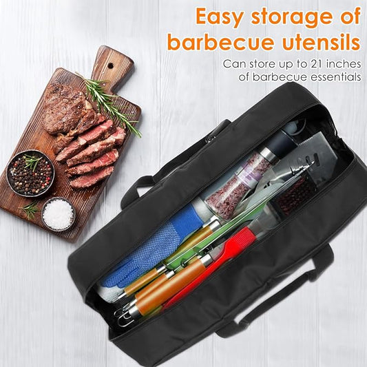 Grill Tool Storage Bag, Outdoor BBQ Utensil Storage for Barbecue Tool up to 21", Grill Utensil Storage with Zippered Pocket and Mesh Pockets, BBQ Accessories Case Container for Camping(Only Bag)