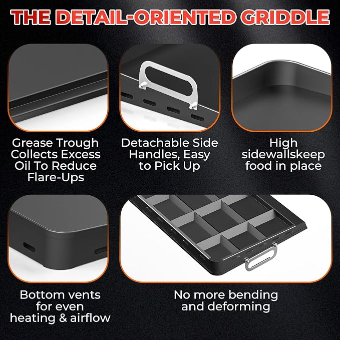 17”x13” Stove Top Griddle for Gas Grill – Cook on Flat Top Griddle & Grill | Grate Simultaneously, Nonstick Carbon Steel Griddle Universal Fit Plate for Outdoor BBQ, Tailgating, Eggs, Steaks & Burgers