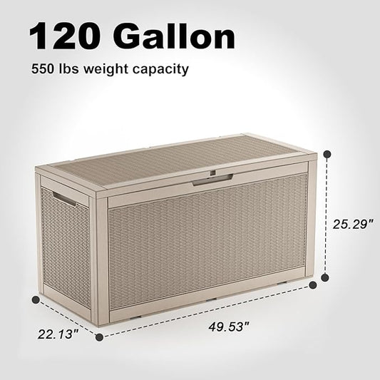 EasyUp 120 Gallon Deck Boxes Waterproof, Outdoor Large Storage Boxes with Lids, Outside Resin Storage Box & Deck Boxes for Patio, Garden Use(Gray)