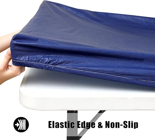 Smiry Rectangle Tablecloth, Elastic Fitted Flannel Backed Vinyl Tablecloths for 6ft Folding Tables, Waterproof Wipeable Table Covers for Indoor, Outdoor, Picnic and Camping (Navy, 30"x72")