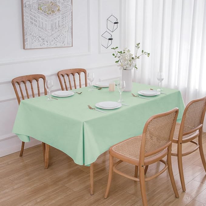 NLMUVW Sage Green Vinyl Tablecloth with Flannel Backing Rectangle, Waterproof PVC Table Cover 8ft Wipe Clean Table Cloth for Dining Party Camping, 60 X 108 Inch