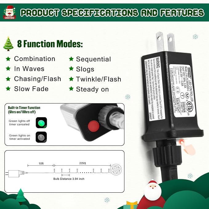 JMEXSUSS 229ft 700 LED Christmas Lights, Christmas Tree Lights Plug in | Warm White, 8 Modes, Indoor Outdoor Use, Twinkle String Lights for Tree Wedding Ceiling Room Home Yard Patio Porch Xmas Decor