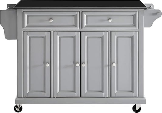 Crosley Furniture Full Size Granite Top Rolling Kitchen Island Storage Cart, Microwave Stand, Spice Rack, Gray