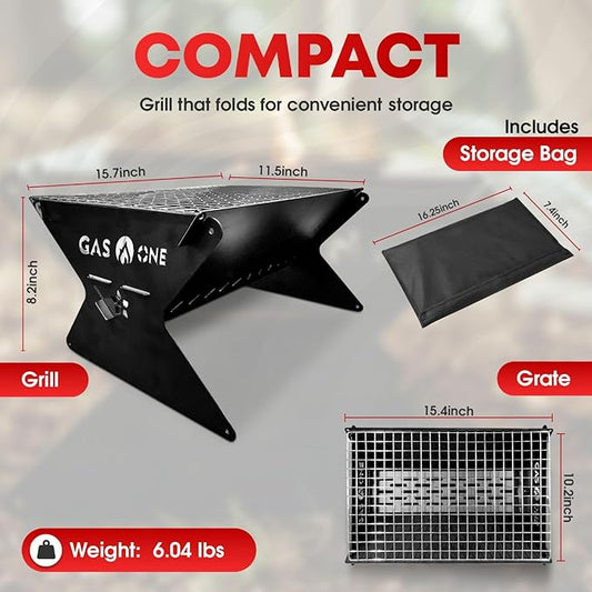 GasOne 15” Portable Charcoal Grill – Foldable BBQ Grill – Camping Grills for Backyard, Bonfire, Patio – Heavy-Duty Portable Fire Pit – Camp Cooking Gear