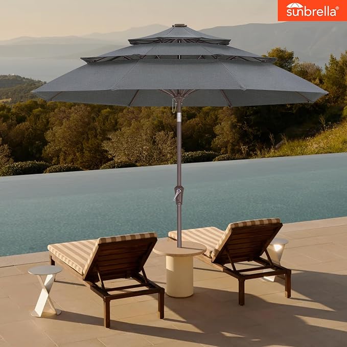 ABCCANOPY 5-Year 10-Year No Fading 9FT 3 Tiers Patio Umbrella, Outdoor Table Umbrella with 8 Sturdy Ribs for Deck, Backyard, Garden, Yard