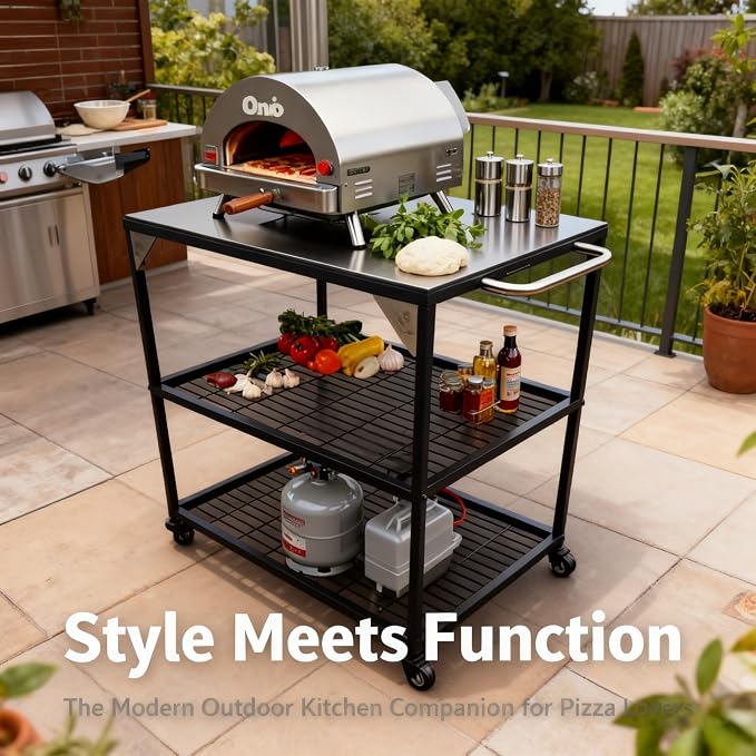 Outdoor Pizza Oven Table for Outside/Indoor & Outdoor Cooking Station/Grill Cart with Wheels/Metal Work Table for Ooni,Blackstone Griddle