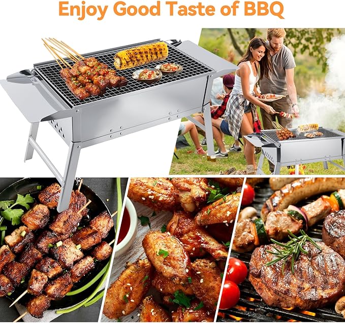 Foldable Portable Charcoal Grill, Small Compact Outdoor BBQ Grill for Camping, Backyard, Balcony, Beach, Travel Outdoor Cooking(17.7x9.8 Inch)