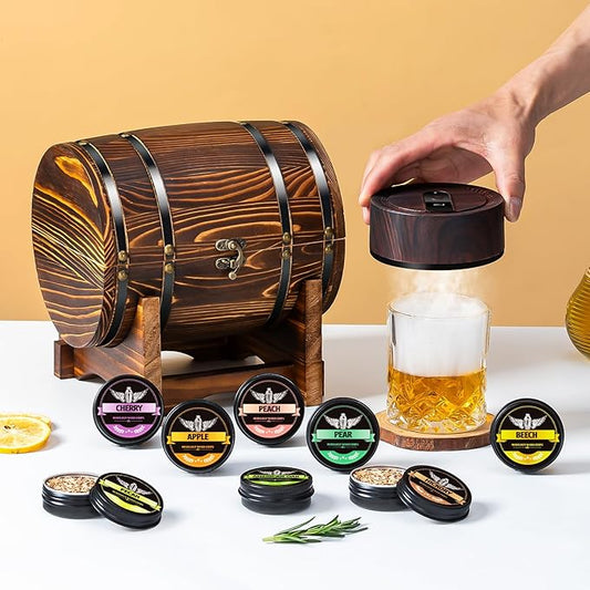 Electric Whiskey Smoker Kit with Charred Wooden Case(Patent Pending), Rechargeable Cocktail Smoker Kit with 8 Flavors Wood Chips, Old Fashioned Smoker, Bourbon Gifts for Men, Dad (No Butane Needed)